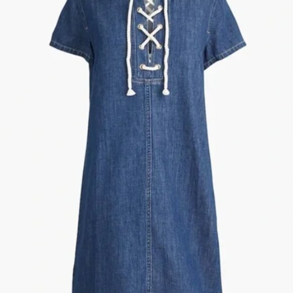 J Crew Factory Lace-up Denim Mini Dress - Picture 7 of 8